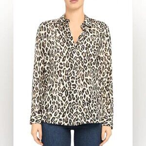 Theory Leopard Print Silk Blouse Size S